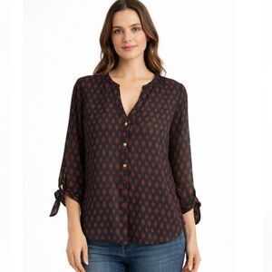 IVANKA TRUMP Black V-Neck Geometric Design Blouse NWOT